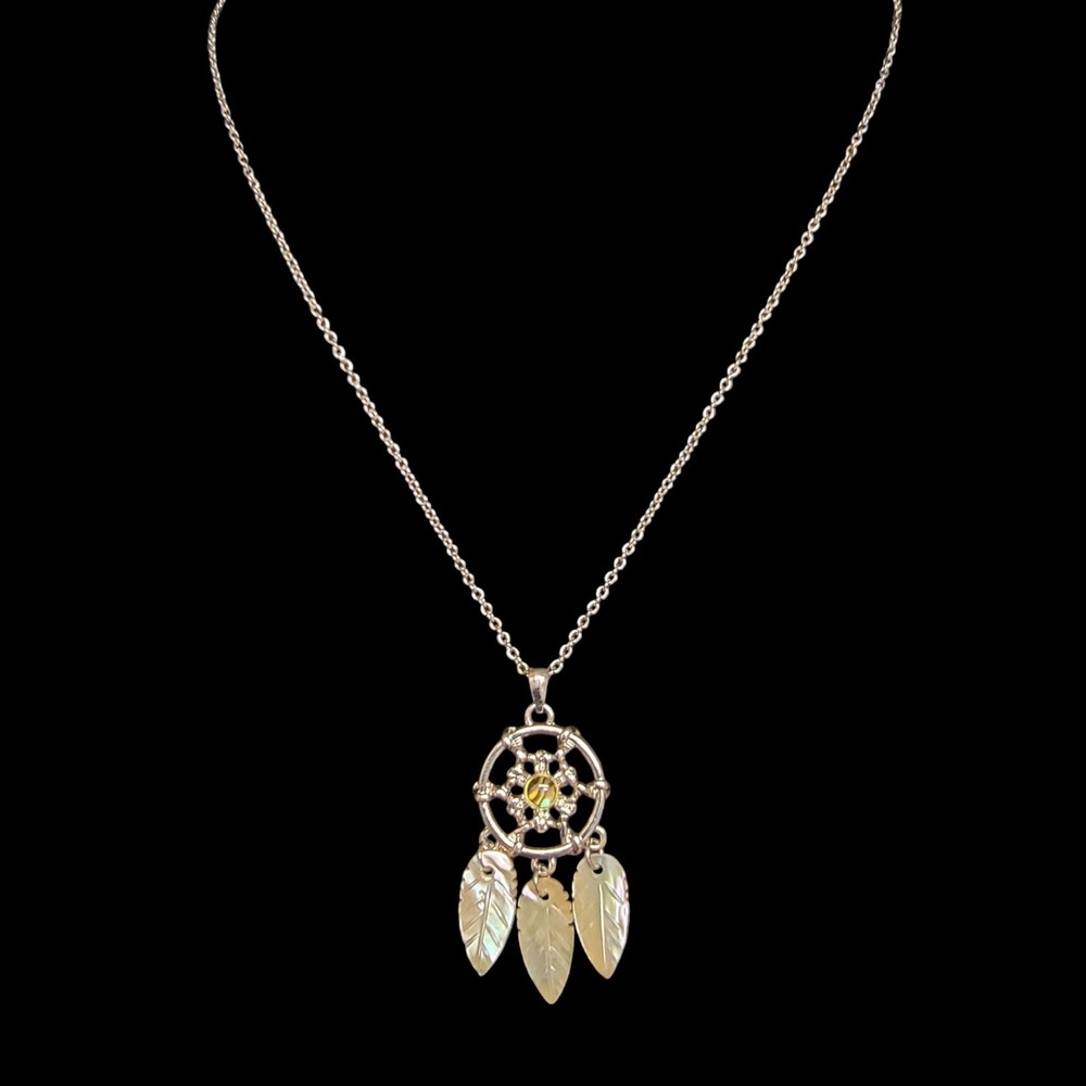 Fuego Dreamcatcher Necklace Silver-tone Mother of Pearl Boho Southwestern Earthy